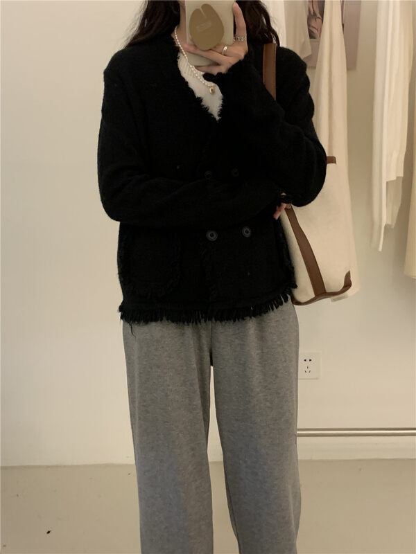 New in winter!【ARE YOU】V-neck double-breasted fashion all-match warm sweater 382# L