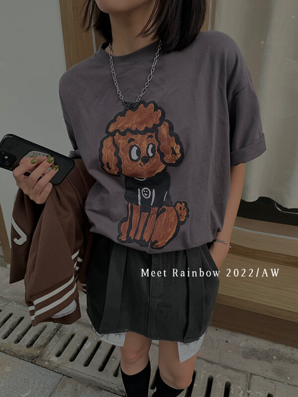New in autumn!【MEET RAINBOW】Puppy print all-match pullover short-sleeved T-shirt 08386# LSL