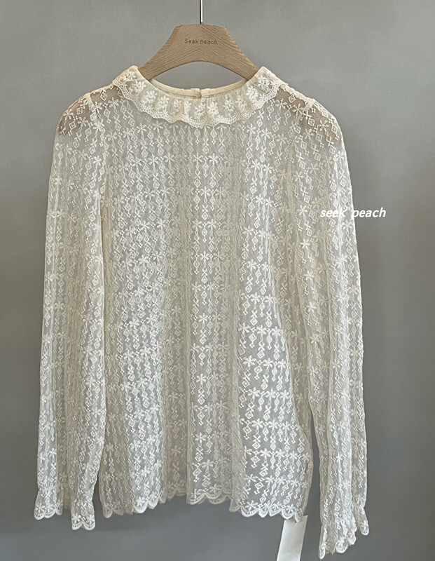 【SEEK PEACH】Lace Embroidered Ruffled Loose Shirt 5838# L