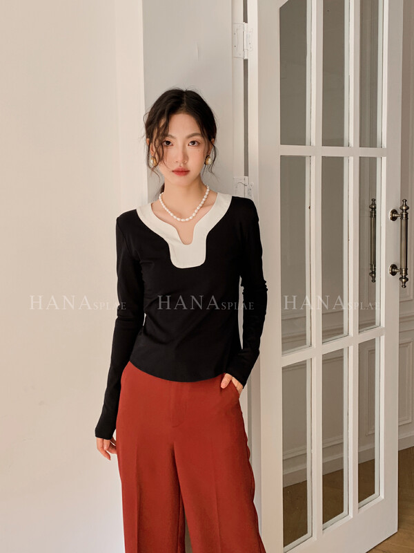 [HANNA Hanna] [Hanna] French elegant chiffon shirt women's 22 autumn new lotus knitted sweater H10380# JHY