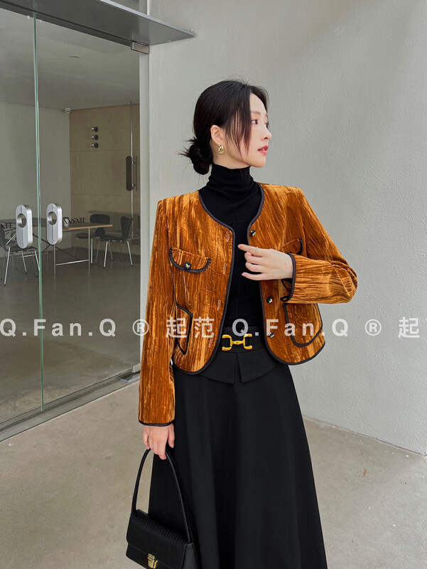 New in winter! [Fan] Korean single-breasted color-blocking comfortable short coat 80327# JHY