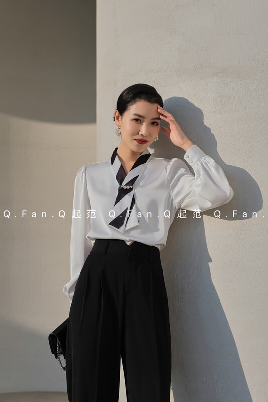 Original price 76.70! New in autumn! [Qifan] Featured striped streamer simple commuter shirt F7930# JHY