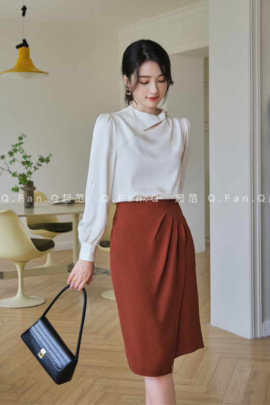 Autumn is new! [Fan] Twill suit fabric front piece discount all-match skirt F8762# JHY