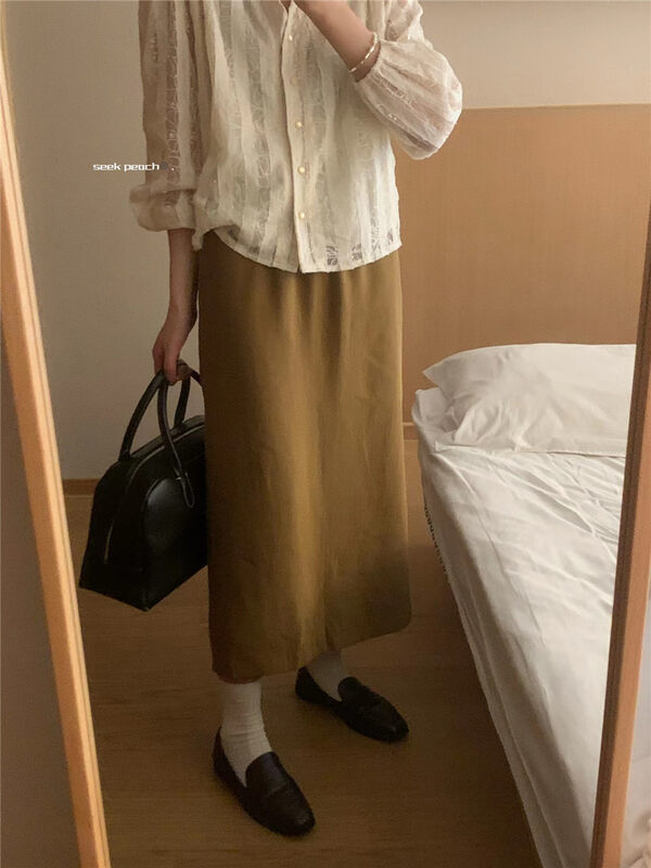 New in early autumn! [SEEK PEACH] Korean simple lady style solid color all-match skirt 5600# LL