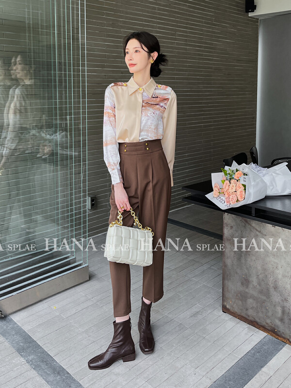 [HANNA Hanna] [Hanna] Simple commuter casual pants women's 22 autumn new high-waisted casual pants H3518