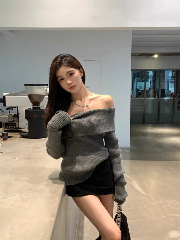 New for winter!  【Amanda】Simple One-Shoulder Slim Fit Warm Sweater 5253# PCZ