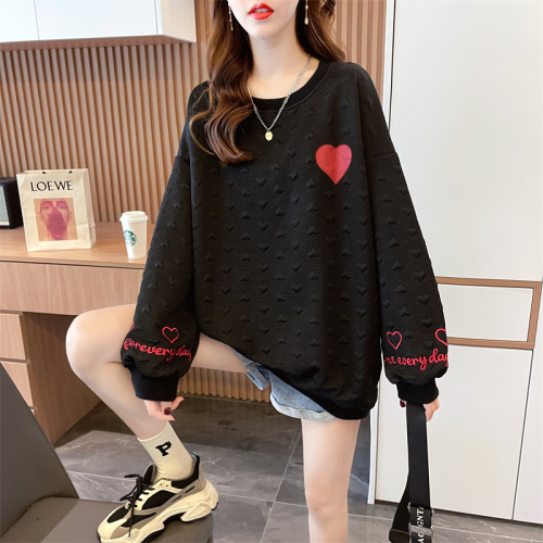 Real shot Spring and autumn new Korean version loose jacquard composite patch in the long section plus size plus velvet sweater women