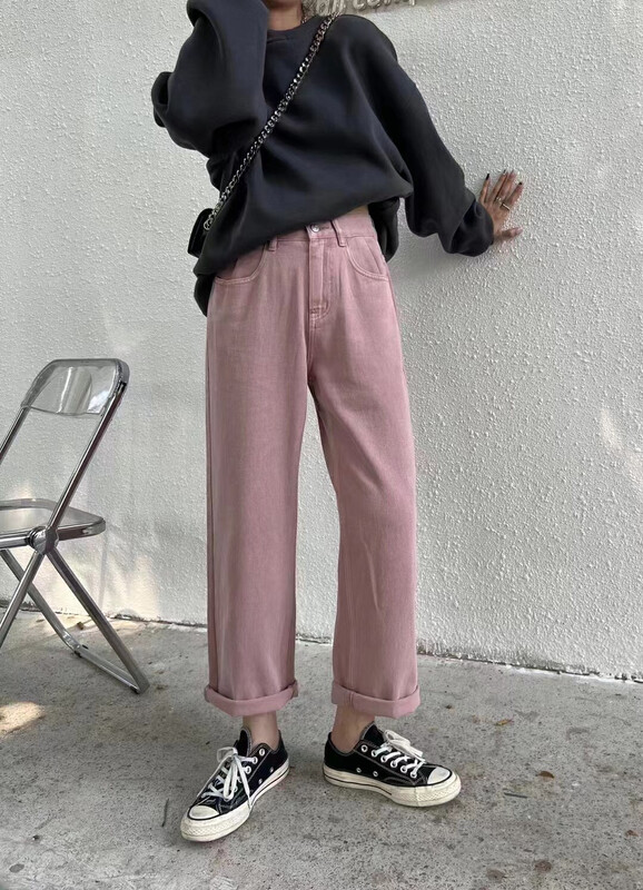 New in early autumn! [X2 square] rolled loose large straight jeans 2059# L