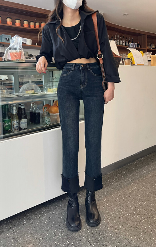 New in winter! [Enxier] slim and versatile straight-leg comfortable jeans K5659# FHX