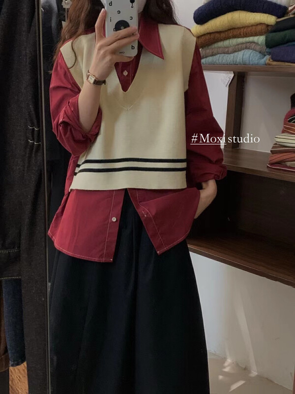 New in autumn!【MOXI】Korean casual fake two-piece shirt 9035# CQW