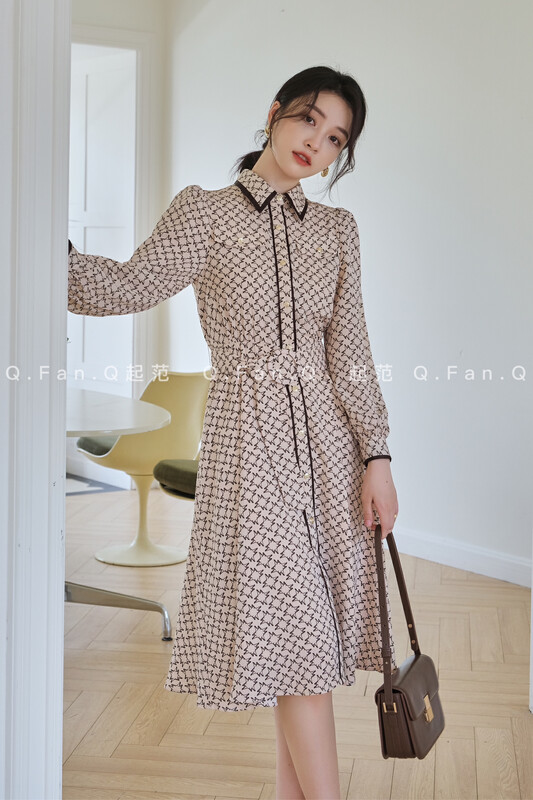 New in early autumn! [Fan] Fashionable mid-length temperament dress (with belt) 80210# JHY
