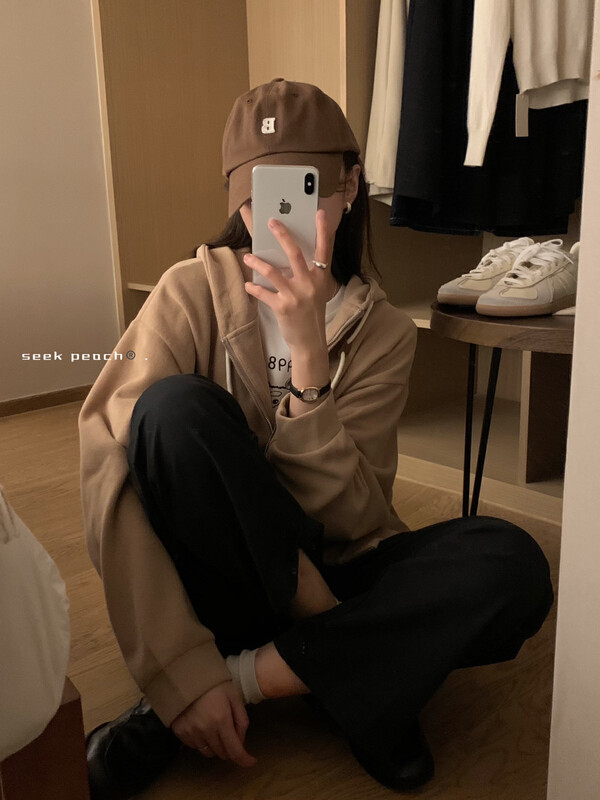 New in autumn! [SEEK PEACH] hooded all-match casual sports short jacket 5786# L