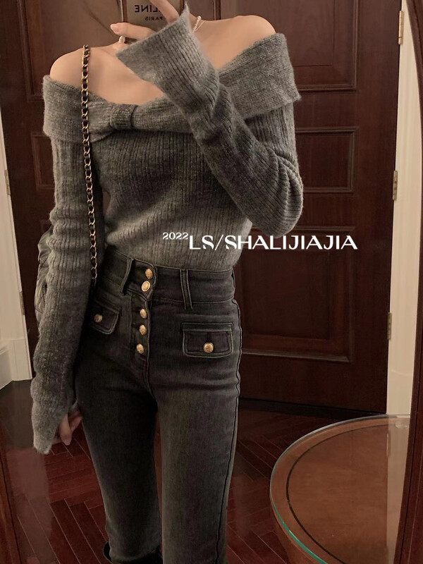 [LS] Hong Kong-style gradient one-shoulder sweater 6292