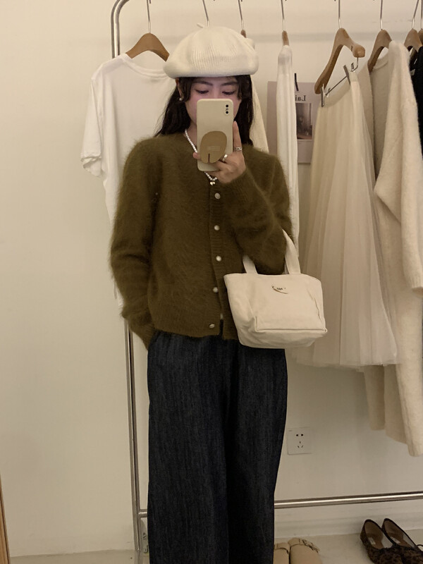 New in winter!【ARE YOU】Single-breasted solid color comfortable and versatile warm sweater 525# L