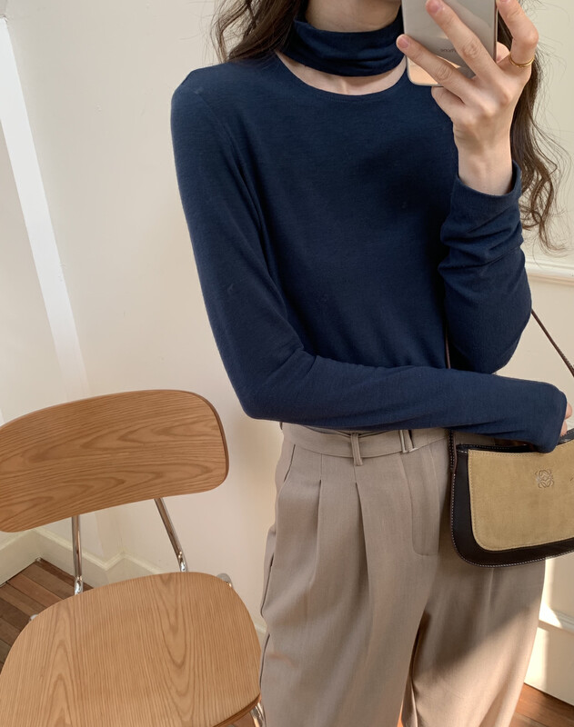 New in autumn! [T.G] Characteristic scarf hollow solid color all-match Korean version long-sleeved T-shirt 18571# CLS