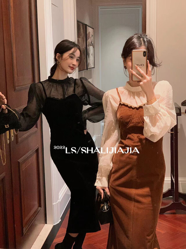 [LS] Hong Kong style retro velvet suspender dress 8577