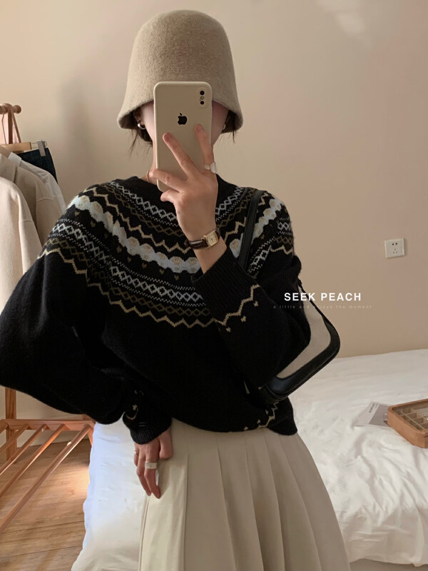 【SEEK PEACH】All-match round neck pullover casual warm sweater 11870# L