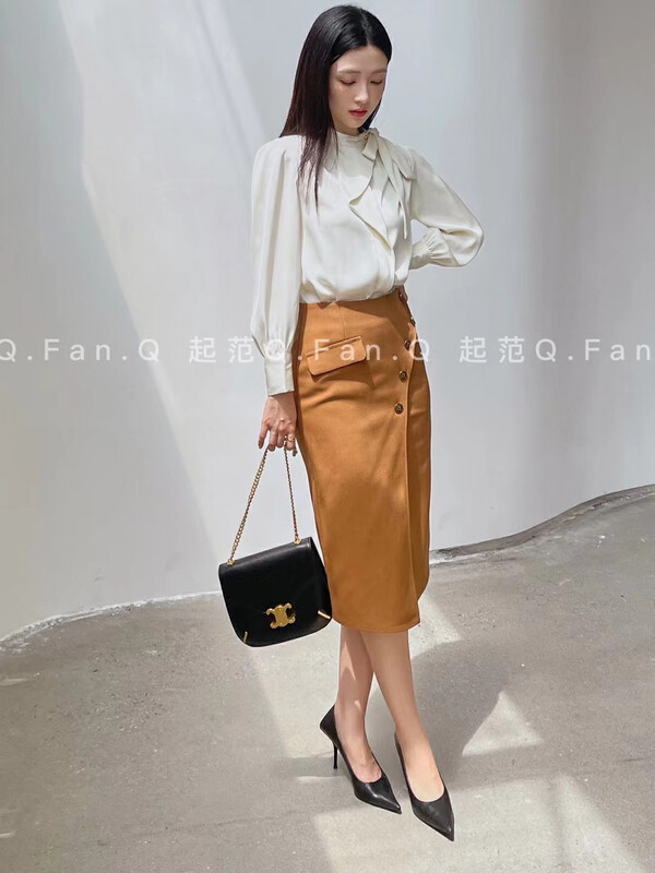 [Qi Fan] Simple and featured front piece all-match commuter suit skirt 8107# JHY