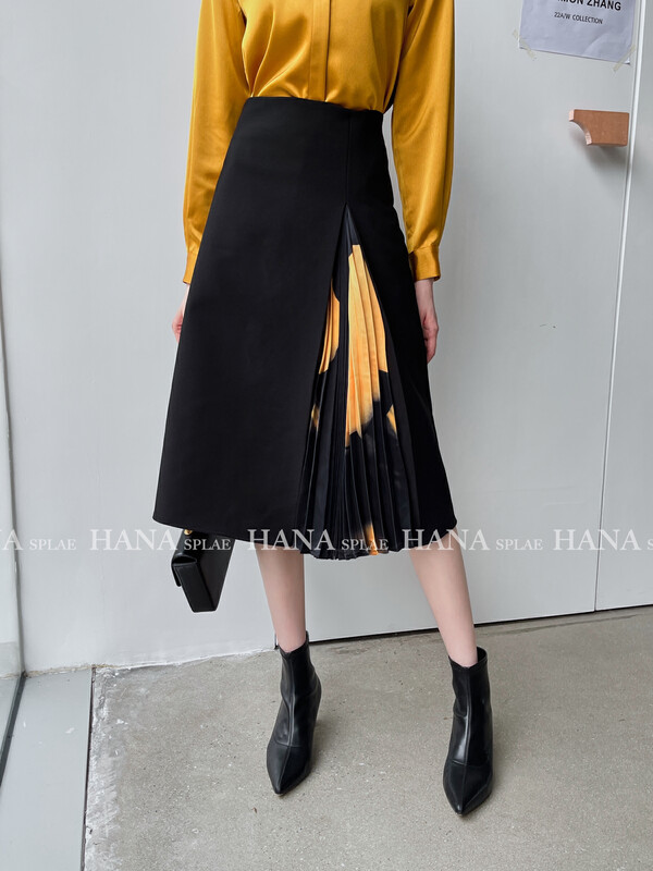 [HANNA Hanna] [Hanna] Design contrast color skirt new autumn A-line skirt skirt H3516