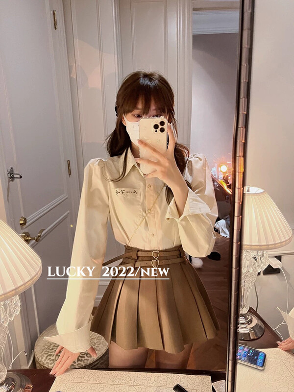 【LUCKY】Premium Design Shirt + Slim High Waist Pleated Skirt Suit 9565# ZXX