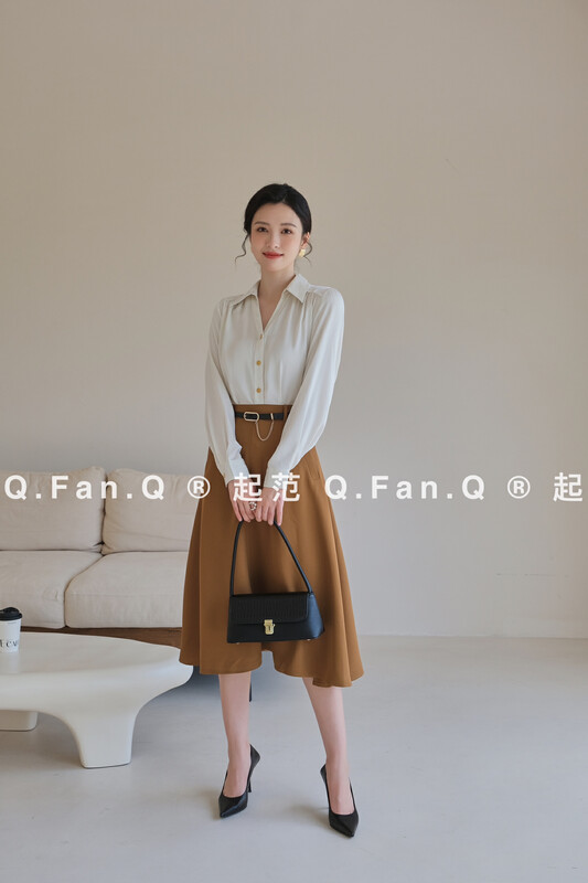 Autumn is new! [Fan] Versatile commuter fashion skirt (with belt) 8722# JHY