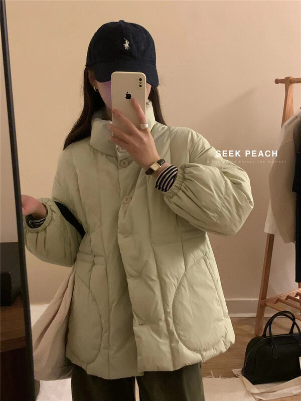 New in winter! [SEEK PEACH] Stand-up collar single-breasted solid color comfortable warm down jacket (including white duck down 90%) 5735# L