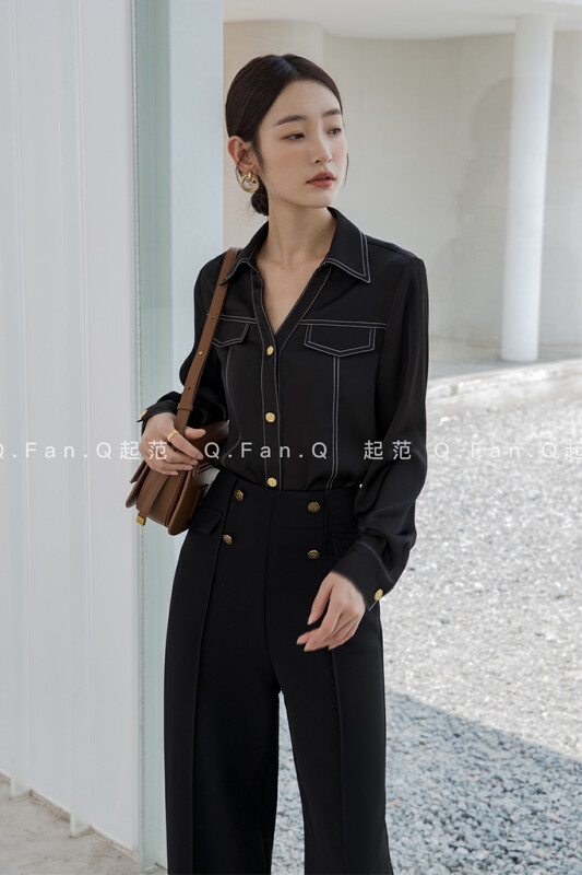 Autumn models are new! [Fan] Contrast color retro design lapel shirt 80266# JHY