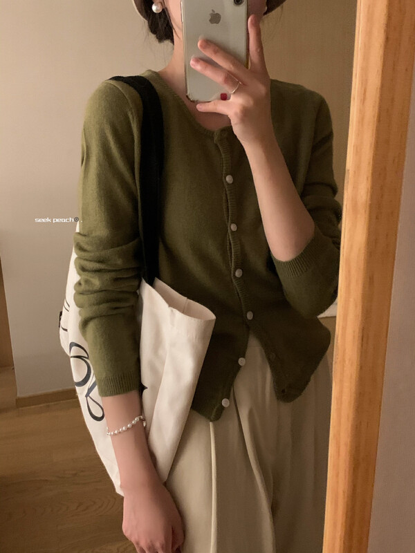 New in early autumn! [SEEK PEACH] round neck single-breasted texture comfortable knitted cardigan 1921# L
