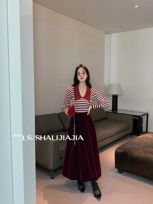 【LS】Korean simple and versatile A-line velvet skirt 2890# JHY