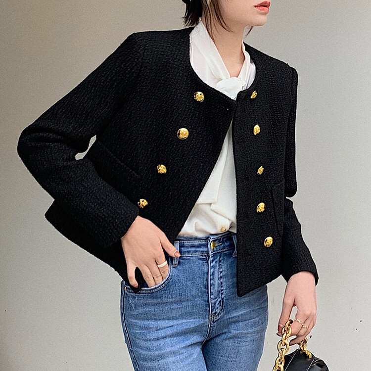 [HANNA Hanna] [Hanna] French style small fragrance round neck short coat female 22 autumn short coat H8097