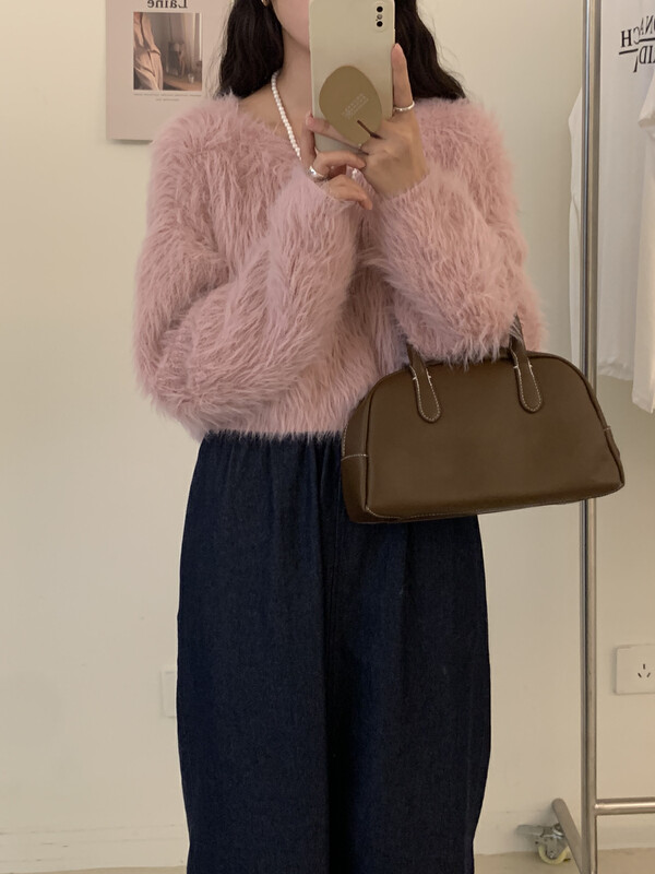 New in winter!【ARE YOU】Round Neck Short Comfortable Warm Sweater 381# L
