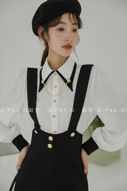 [Qi Fan] Color-blocking fashion commuter style shirt (accessories) 80315# JHY