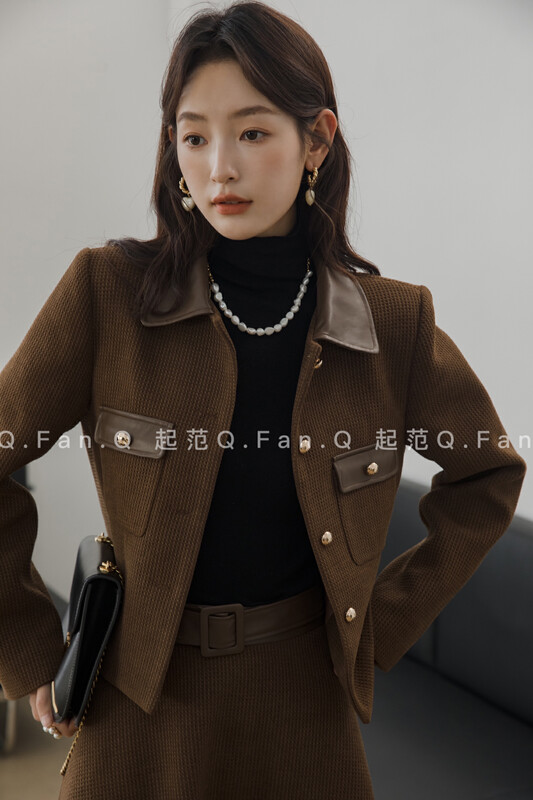 [Qi Fan] Thickened Small Spice Featured Leather Short Jacket (Only Short Jacket) 80507# JHY