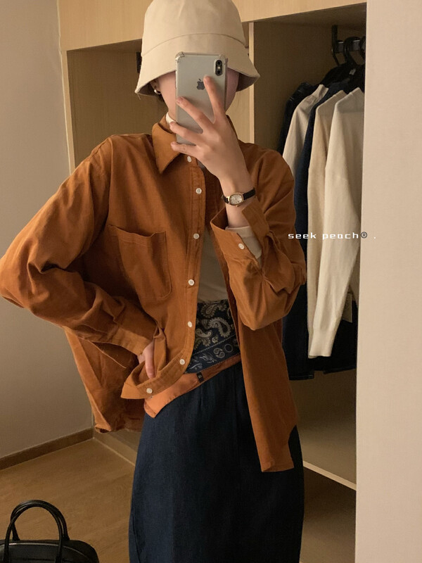 New in autumn!【SEEK PEACH】Single-breasted comfortable shirt 5686# L