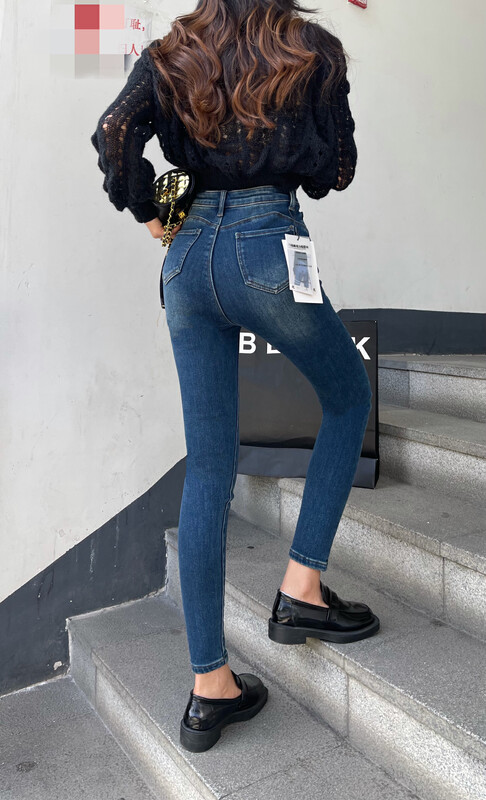 New in winter! [Enxier] Hip-lifting flocking skinny jeans EAC5858# FHX