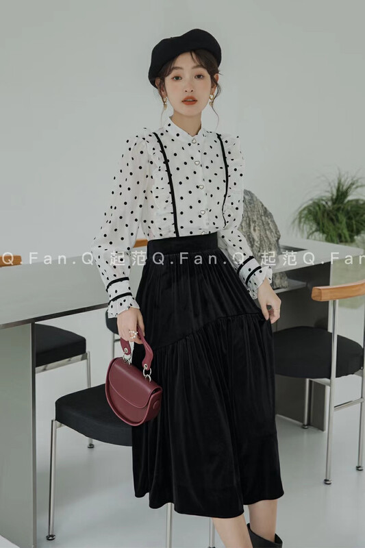 New in winter! [Fan] Georgette pleated all-match elastic waist skirt 8106# JHY