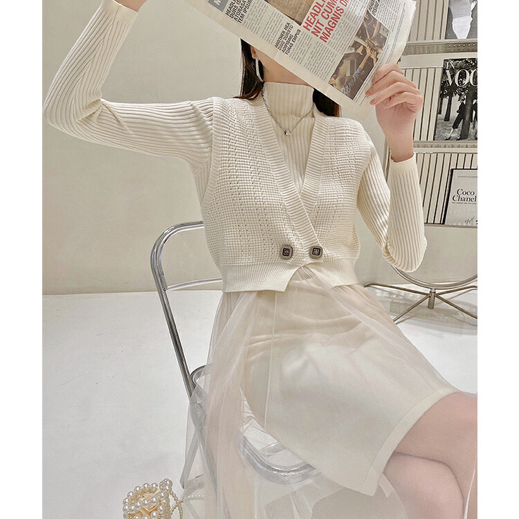 [HANNA Hanna] Two-piece knitted vest Paris yarn stitching dress suit skirt suit 5217