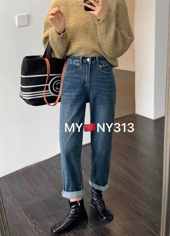 New in autumn!【X2】High waist slim harem jeans 313# L