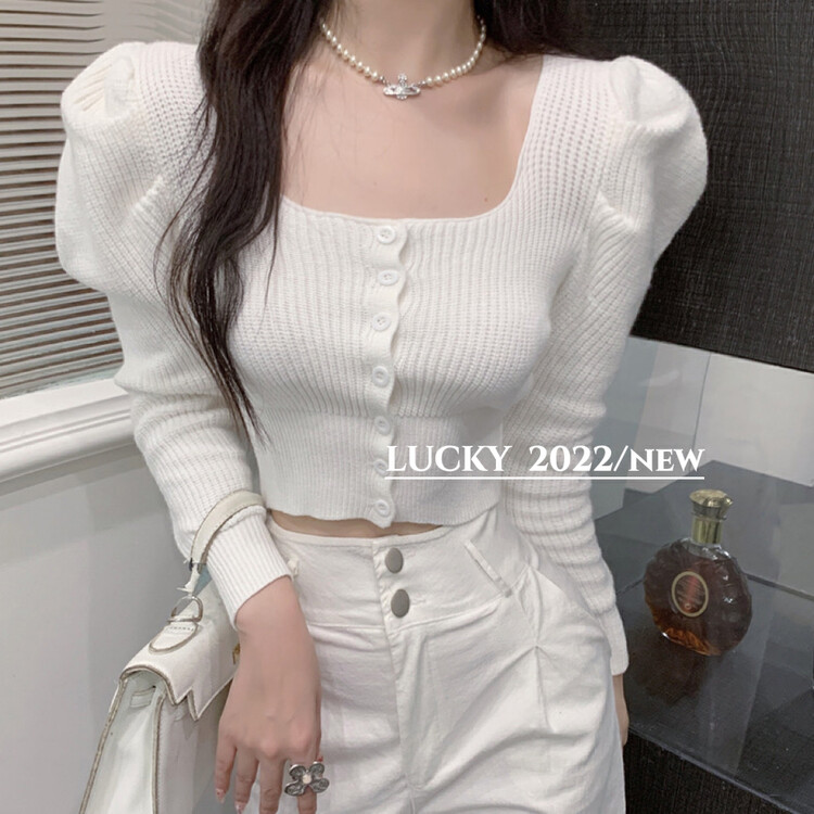 New for winter!  【LUCKY】Sweet age-reducing chic square-neck knitted sweater 9583# ZXX