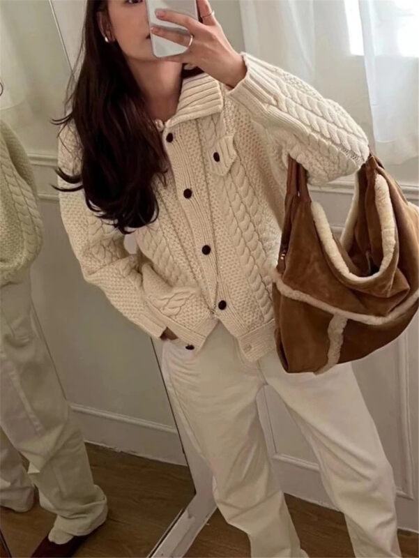 New in autumn!【ARE YOU】Solid color single-breasted comfortable all-match warm sweater 322# L