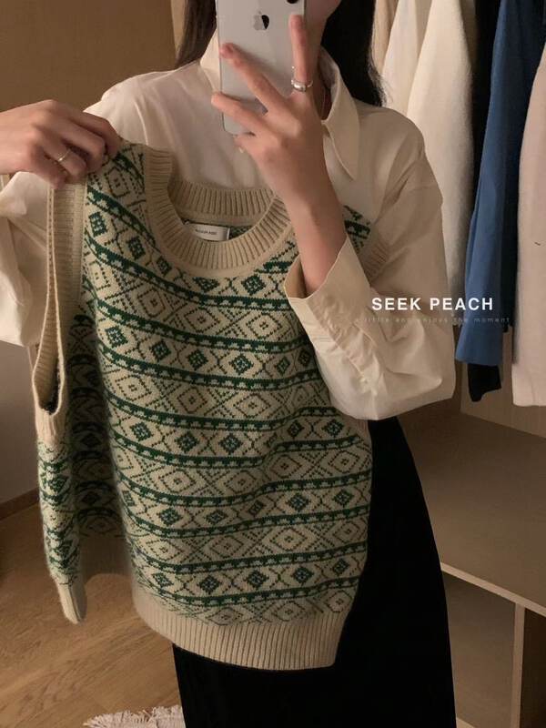 New in autumn! [SEEK PEACH] pullover Korean lingerie contrast color vest 11865# L