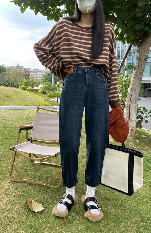 [Enxier] Korean version of all-match thin flocking harem jeans K5911# FHX