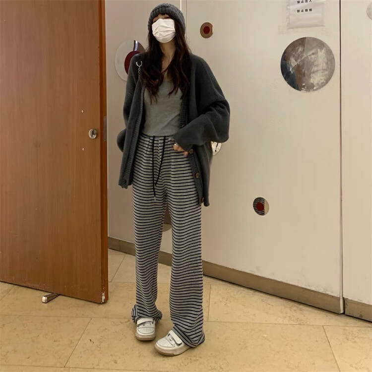 New for winter!  【MEET RAINBOW】Striped loose wide leg all-match slim casual pants 08567# LSL