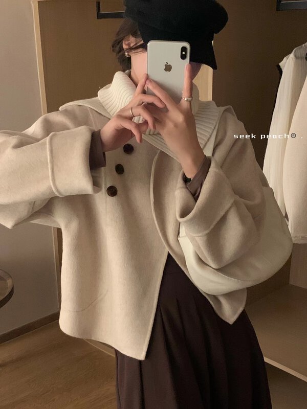 【SEEK PEACH】Korean three-button all-match wool coat (including 100% wool) 7707# L
