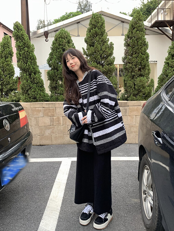 New for winter!  【MEET RAINBOW】Striped loose all-match short coat 06200# LSL