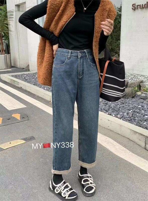 New in winter! [X2 square] Korean textured color matching comfortable jeans YS1-338# L