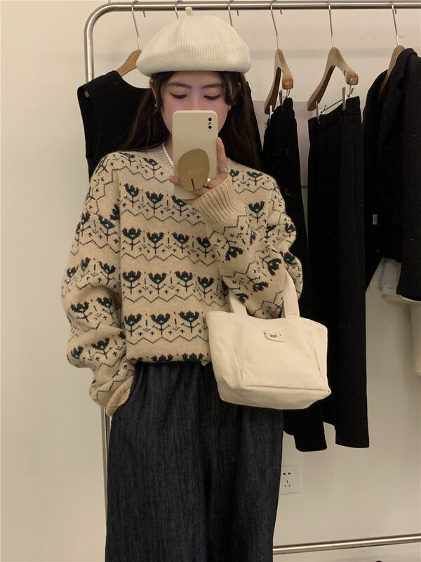 New in winter! [ARE YOU] Pullover Round Neck Loose Warm Sweater 365# L