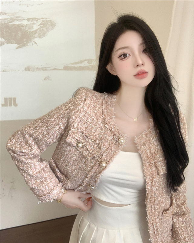 Real price real shot~2022 autumn new French ladies temperament tweed design sense small woolen short coat