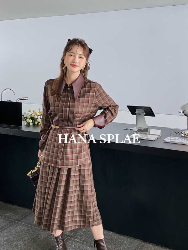 [HANNA Hanna] [Hanna] British retro shirt women's 2022 autumn and winter new P shirt (with belt) H10396