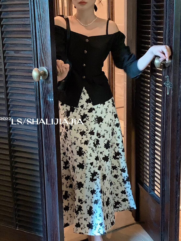 [LS] Retro floral high waist slim skirt 51050